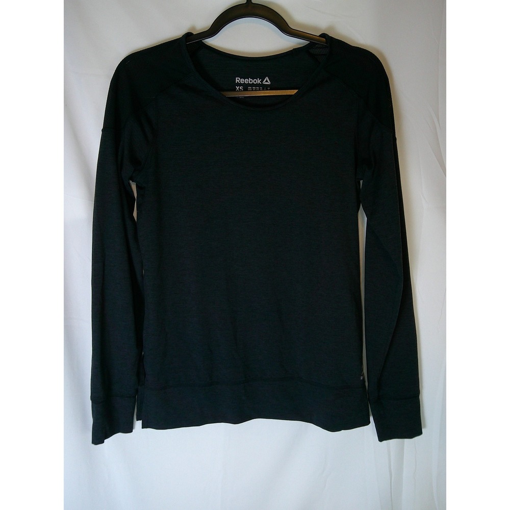 Reebok Womens Black Long Sleeve Mesh Shoulder Activewear Training Top XS